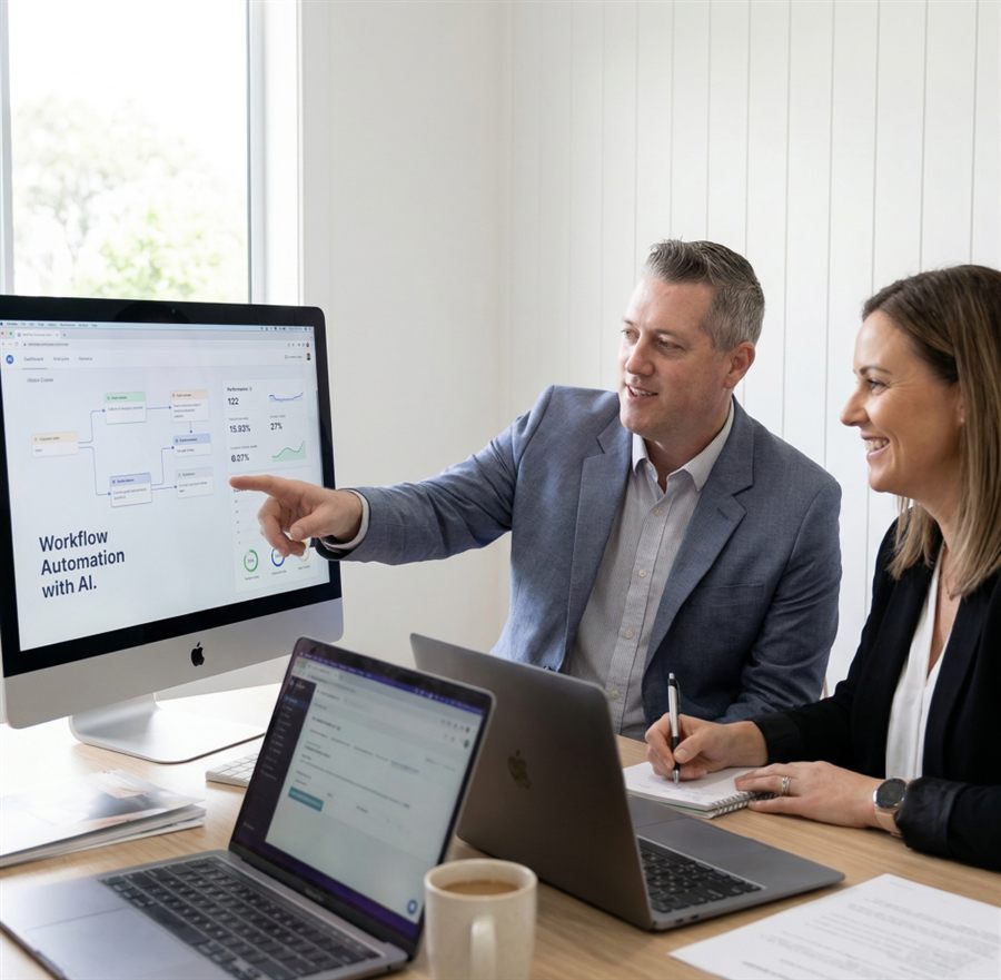 Matt Wilson reviewing a workflow automation dashboard